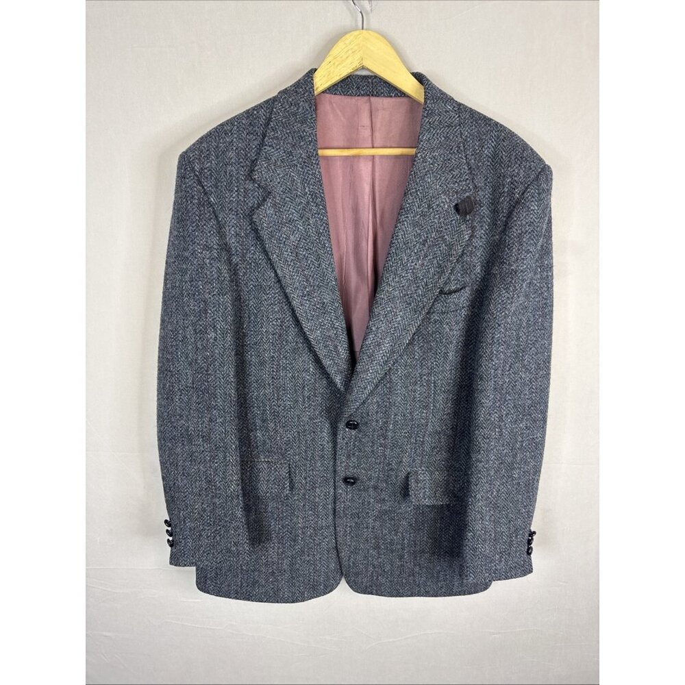 Harris Tweed Blazer 42R Gray Herringbone Wool‎ Sport Coat Scotland